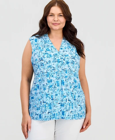 Kasper Plus Pleated V-Neck Sleeveless Top
