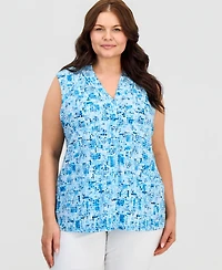 Kasper Plus Pleated V-Neck Sleeveless Top