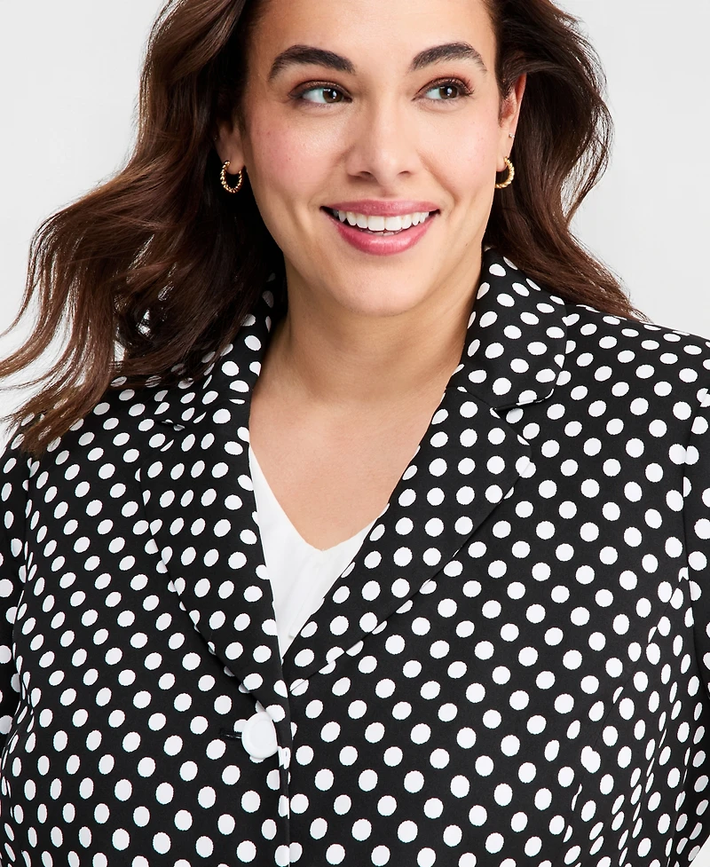 Kasper Plus Dot-Jacquard 3/4-Sleeve Jacket