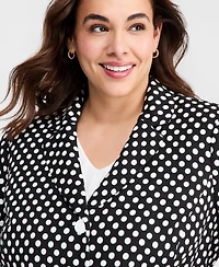 Kasper Plus Dot-Jacquard 3/4-Sleeve Jacket