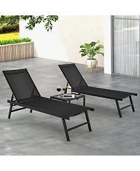 Slickblue 3 Pieces Patio Chaise Lounge Chair and Table Set for Poolside Yard