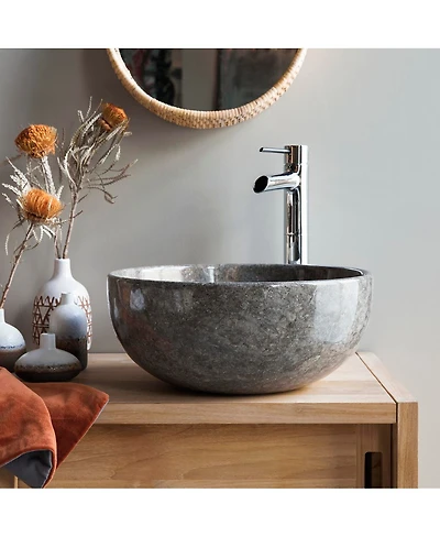 Tikamoon Mia Light Grey round marble washbasin