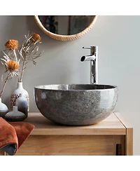 Tikamoon Mia Light Grey round marble washbasin