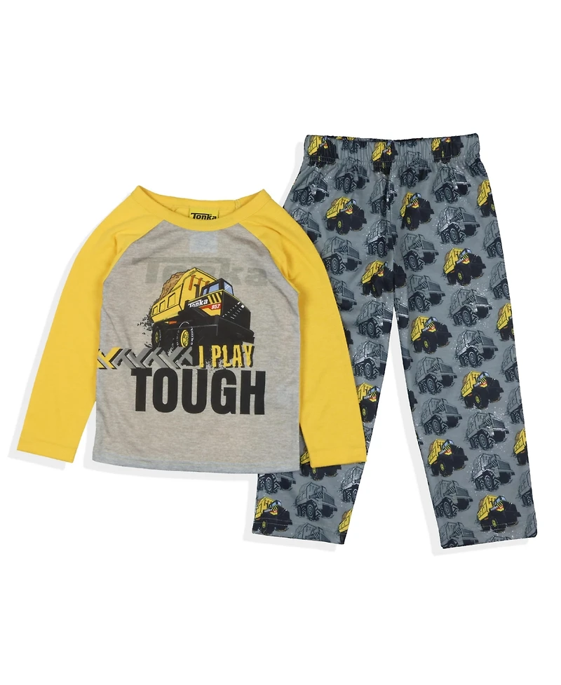 Tonka Toddler Boys Dump Truck I Play Tough 2 Piece Long Sleeve Raglan Pajama Set