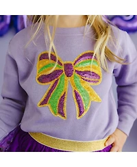 Sweet Wink Toddler Girls Mardi Gras Sequin Bow Patch Sweatshirt