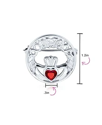 Bling Jewelry Celtic Round Circle Red Heart Shaped Claddagh Brooch Pin Cz .925 Sterling Silver