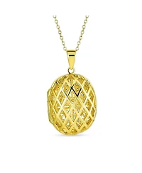 Bling Jewelry Antique Style Heart & Clover Oval Locket Necklace Gold Plated Sterling Silver