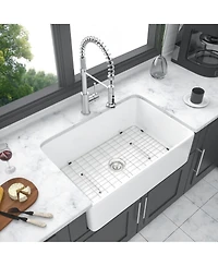 flynama Farmhouse Sink Ceramic Porcelain Reversible Apron Front Single Bowl