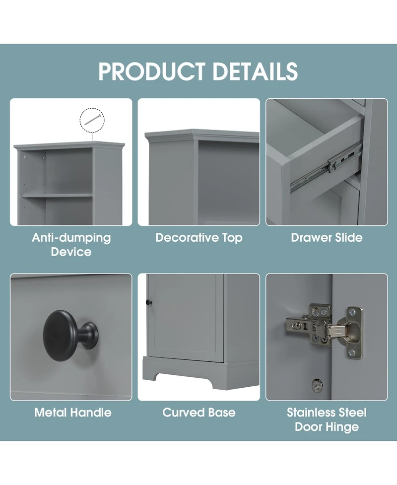 Rainsken Bathroom Storage Cabinet, with 3 Drawers and Adjustable Shelves, Modern Cabinet