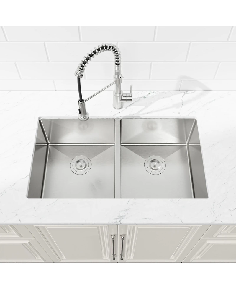 flynama 33x19inch Double Bowl Kitchen Sink Undermount Stainless Steel Brushed Finish Handmade