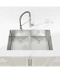 flynama 33x19inch Double Bowl Kitchen Sink Undermount Stainless Steel Brushed Finish Handmade
