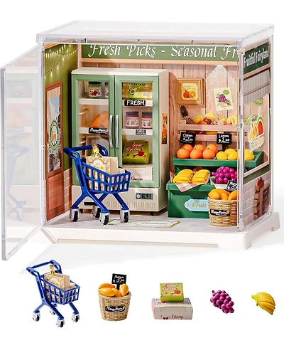 Robotime Diy Miniature House Kit, Mini Dollhouse Kit, Tiny House Kit for Adults, Wooden Furniture Kit, Christmas/Birthday Gifts for Family/Friends