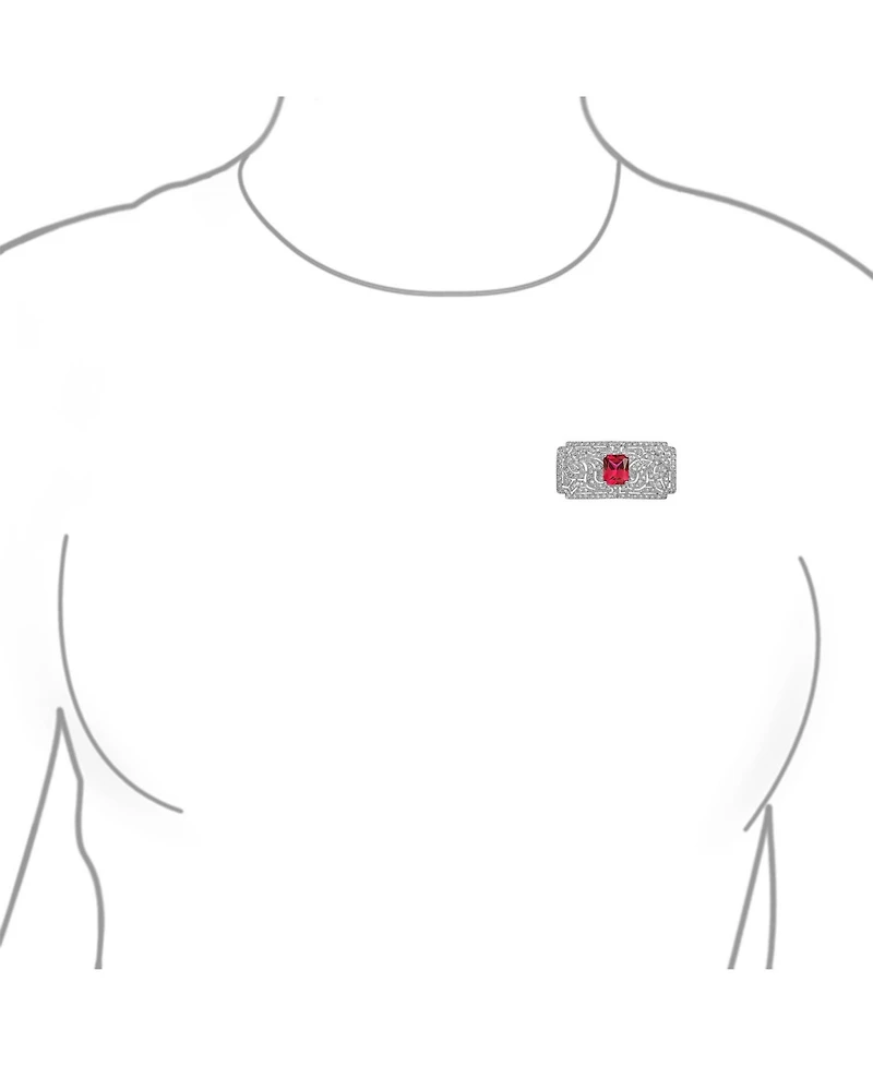 Bling Jewelry Art Deco Style Ruby Cz Rectangle Filigree Statement Brooch Pin