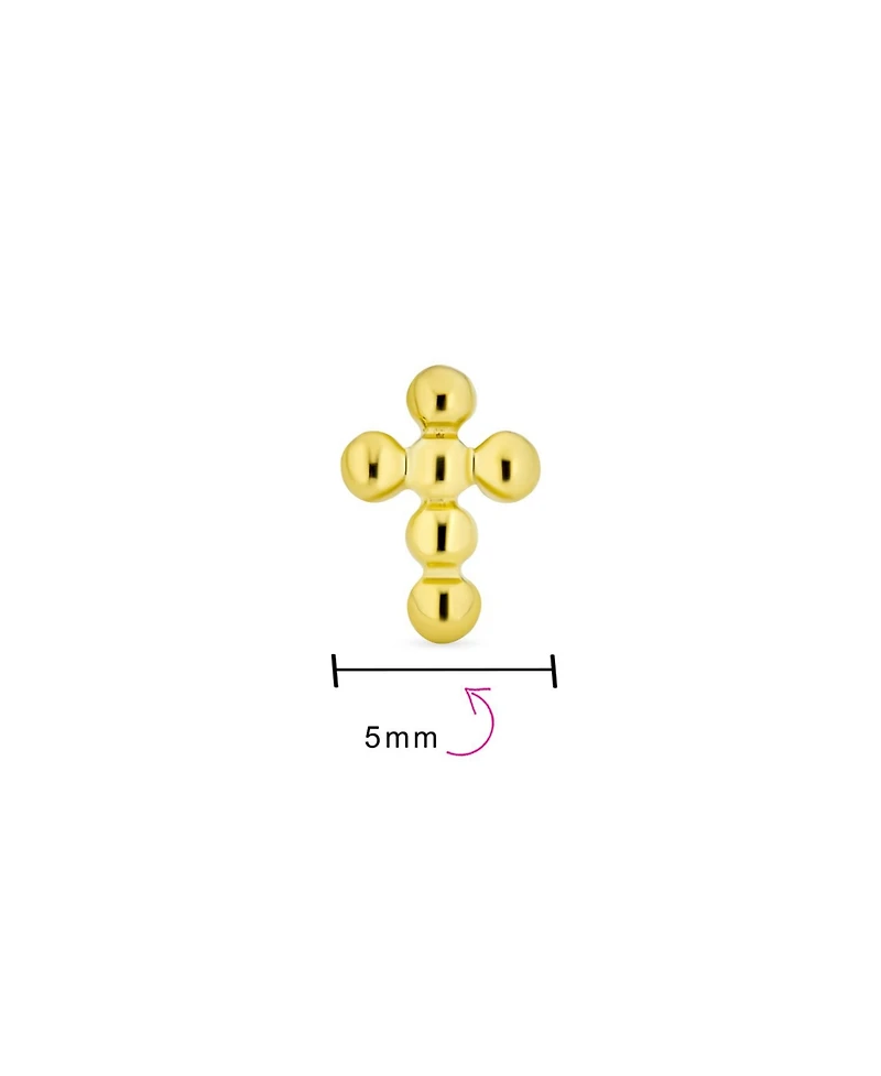 Bling Jewelry Tiny 3MM 14K Gold Religious Puff Ball Cross Cartilage 1 Stud Earring Screwback