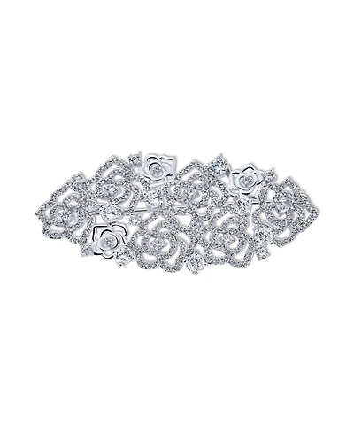 Bling Jewelry Crystal Pave Art Deco Style Cluster of Roses Brooch Pin Silver Plated