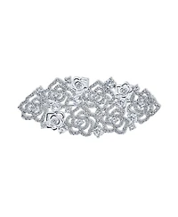 Bling Jewelry Crystal Pave Art Deco Style Cluster of Roses Brooch Pin Silver Plated