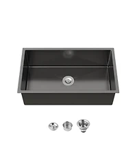 flynama 33x19inch Black Stainless Steel Kitchen Sink Single Bowl Undermount Handmade