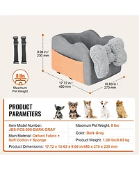 Cozito Center Console Dog Car Seat for Small Dogs, Booster for Armrest w/ Clip-On Leash, Adjustable Straps