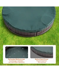Slickblue Sandbox with Cover, Oval Sand Box, Hdpe Sand Pit with 4 Corner Seating and Bottom Liner
