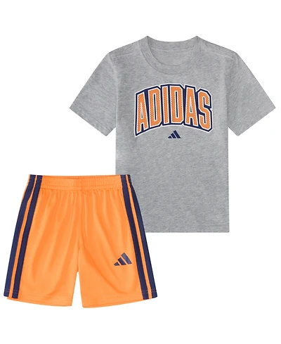 adidas Boys' 2T-7 Graphic Short-Sleeve T-Shirt and Three-Stripe Shorts, 2-Piece Set