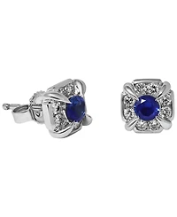 Macy's Sapphire (3/8 ct. t.w.) & Diamond (1/3 ct. t.w.) Stud Earrings in 14k White Gold