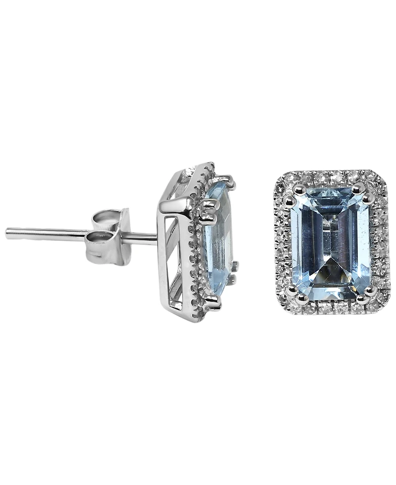 Macy's Aquamarine (1-5/8 ct. t.w.) & Diamond (1/6 ct. t.w.) Stud Earrings in 14k White Gold