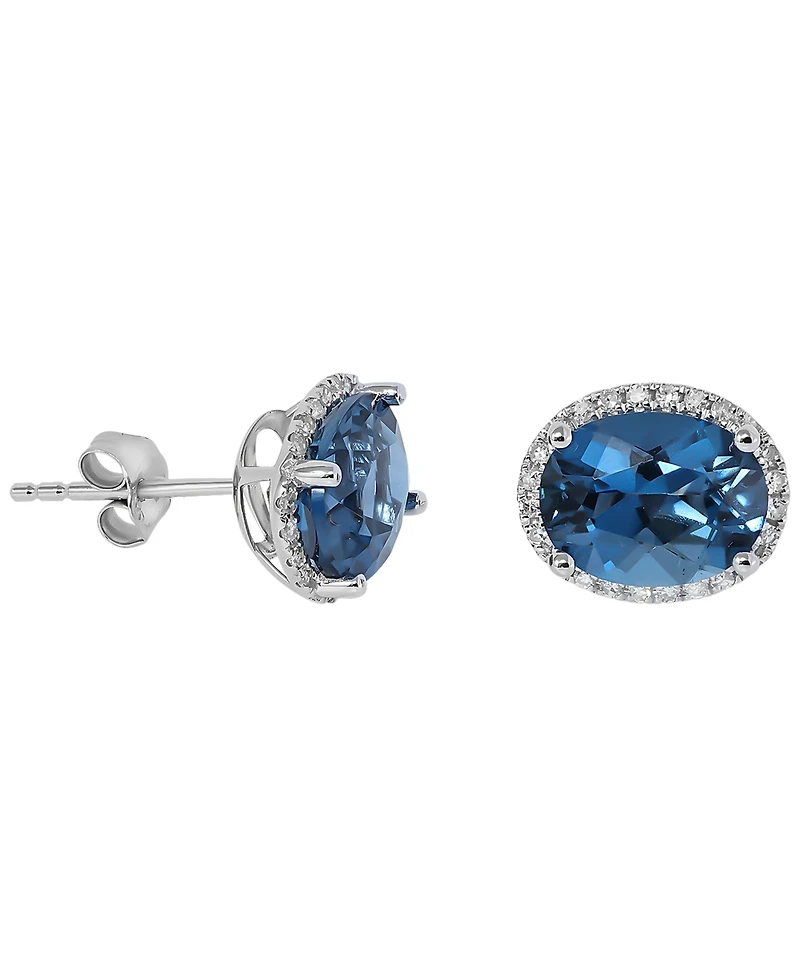 Macy's London Blue Topaz (4 ct. t.w.) & Diamond (1/6 ct. t.w.) Stud Earrings in 14k White Gold