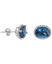 Macy's London Blue Topaz (4 ct. t.w.) & Diamond (1/6 ct. t.w.) Stud Earrings in 14k White Gold