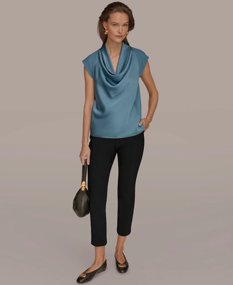 Donna Karan New York Women's Mixed Media Cowl Neck Top