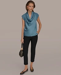 Donna Karan New York Women's Mixed Media Cowl Neck Top