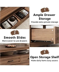 gaomon Farmhouse Coffee Table with Drawers, 47.2" Rustic Walnut Center Table, Ample Storage, Elegant Design, Brown