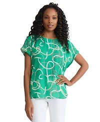 Jones New York Womens Short Sleeve Button Top