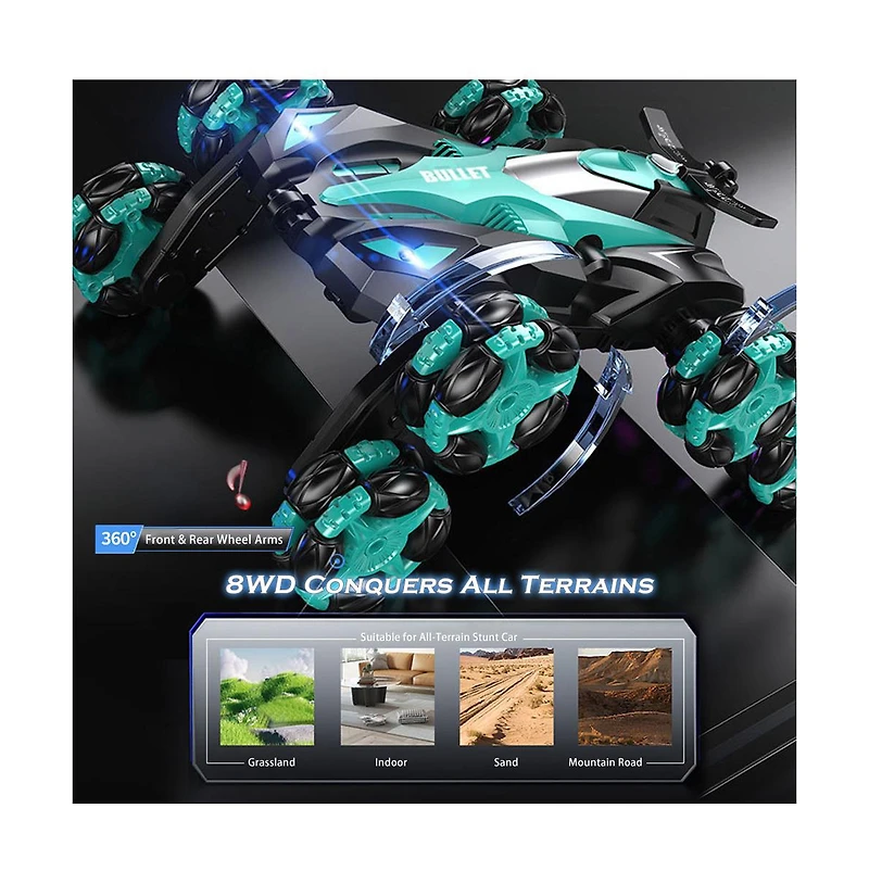 Bruce & Shark 8WD Gesture Control Rc Stunt Car with 360° Spins, Drifting, Fog & Light Effects