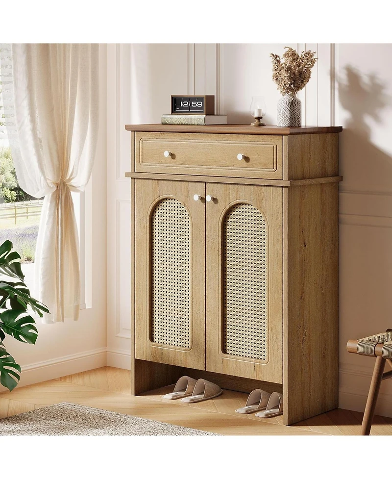 Tribesigns Shoe Cabinet with Doors, 6-Tier Shoe Rack with Drawer and Adjustable Shelves, 43.3" Tall Boho Farmhouse Shoe Storage Cabinet