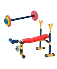 HolaHatha Kids Weight Bench Set with 35" Bench & Adjustable Headrest, Multicolor