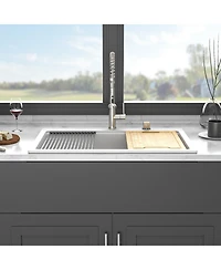 flynama 33x22x9.65inch White Quartz Composite Kitchen Sink Workstation Drop In Granite
