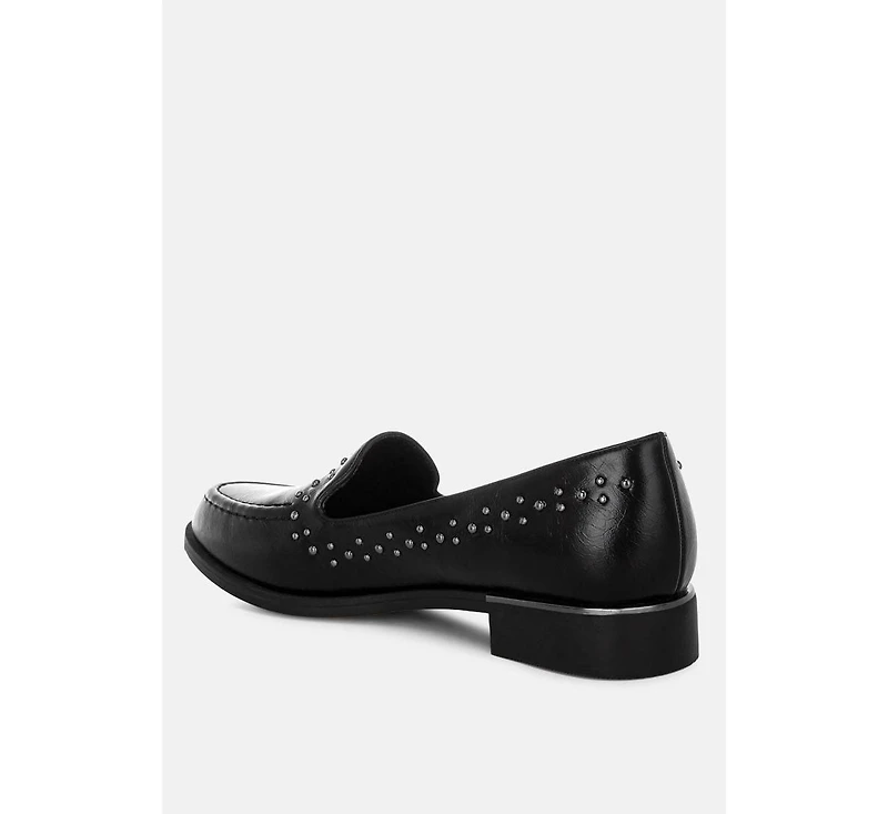 London Rag Womens Gonia Studded Faux Leather Loafers