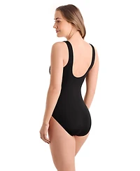 ShapeSolver Women's Scoop Neck Zipper One-Piece Swimsuit