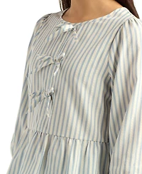 Bcx Juniors' Striped Puff-Sleeve Crewneck Peplum Top