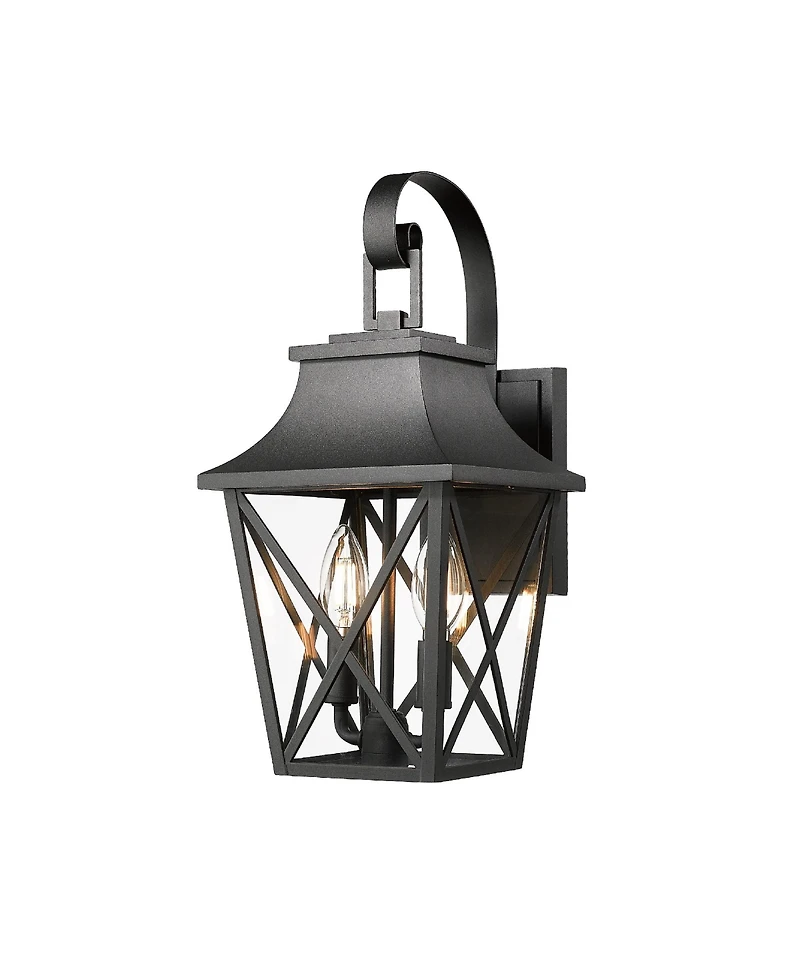 Flynama Black Outdoor Wall Lantern, 2-Light Waterproof Modern Sconce with Glass (1-Pack)