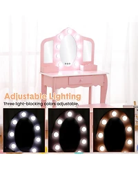 gaomon Toddler Vanity and Stool, Girls Vanity with 3 Mirror, Makeup Play Table for Girls 3