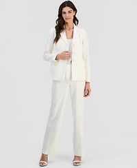 Anne Klein Womens Notch Lapel Three Button Blazer Pull On Mid Rise Wide Pants