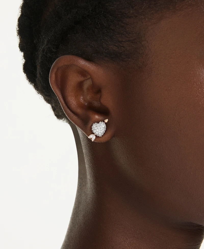 Swarovski Mixed Cuts, Heart with Arrow, White, Mixed Metal Finish Idyllia Stud Earrings