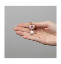 Sterling Silver & 14K Gold-Plated Red Cubic Zirconia Heart Earrings with Pearl Butterfly Drops