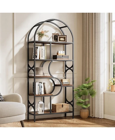 Tribesigns 6-Shelf Bookcase, 71" Industrial Arched Bookshelf, Farmhouse Freestanding Open Display Shelf, Tall Bookcase