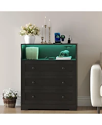 gaomon 3 Drawer Wooden Dressers for Bedroom with Led Lights and Charging Station, Wood Chest of Drawers for Living Room, Hallway, Closet