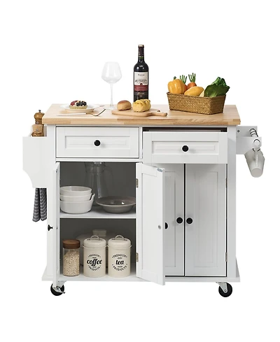 Volenca Kitchen Island Cart, 35.4" Rolling Storage Cart with Solid Wood Top, Drawer & Cabinet