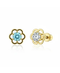 Bling Jewelry Set of 2 Tiny Blue & Clear Cz Open Flower Stud Helix Lobe Cartilage 1 Piece Earring 14K Gold 4MM Screwback Post