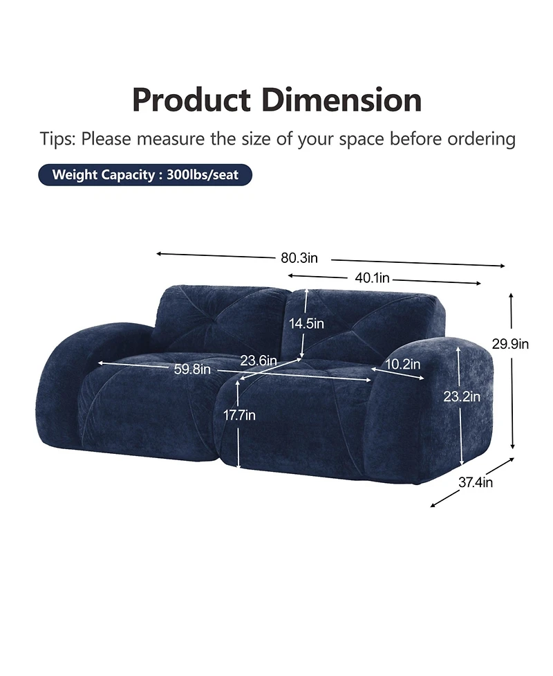 Boyel Living 2-Seater Tufted Sofa Couches with Soft Velvet Fabric and No Assembly Required
