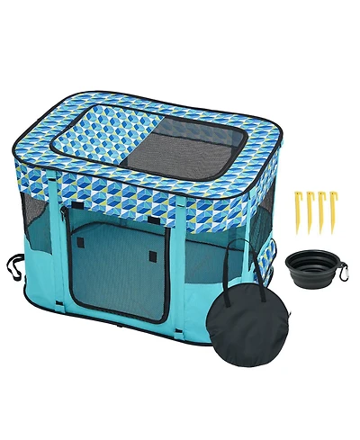 Cozito Foldable Pet Playpen, 32 x 24 x 22 in Portable Soft Crate/Playpen, 600D Oxford Waterproof Fabric, Zippered Removable Cover.